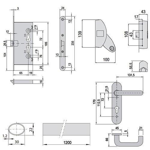 Комплект врізної антипаніки CISA Fast Push 59607.10 1200 мм червона із замком та ручкою - Фото №19