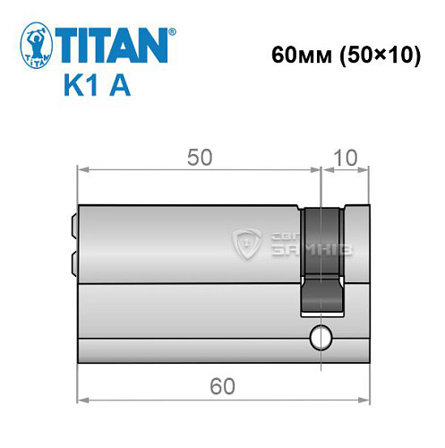 Цилиндр половинка TITAN K1 A 60 (50*10) никель сатин 5 ключей - Фото №7