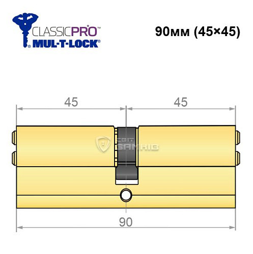 Цилиндр MUL-T-LOCK MTL400/ClassicPRO 90 (45*45) латунь - Фото №5