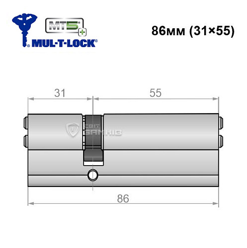 Цилиндр MUL-T-LOCK MTL800/MT5 + MOD 86 (31*55) (модульный) никель сатин - Фото №5