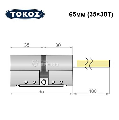 Циліндр TOKOZ Pro300 65T (35*30T) зі штоком нікель матовий - Фото №8