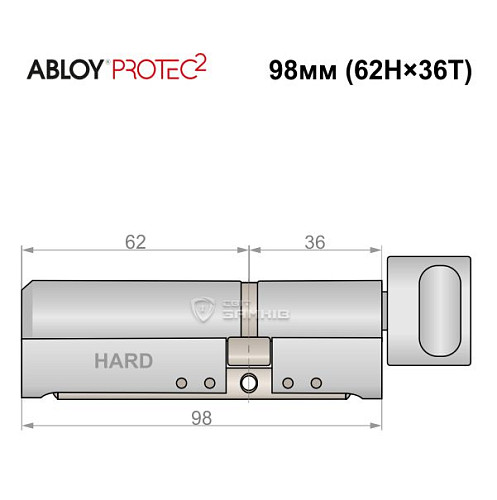 Цилиндр ABLOY Protec2 98T (62H*36T) (H - закаленная сторона) хром полированный - Фото №5
