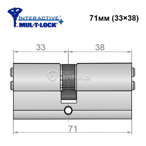 Цилиндр MUL-T-LOCK Interactive + 71 (33*38) никель сатин - Фото №5