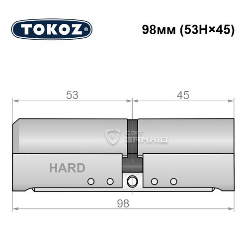 Циліндр TOKOZ Pro400 98 (53H*45) (H - гартована сторона) нікель матовий - Фото №5