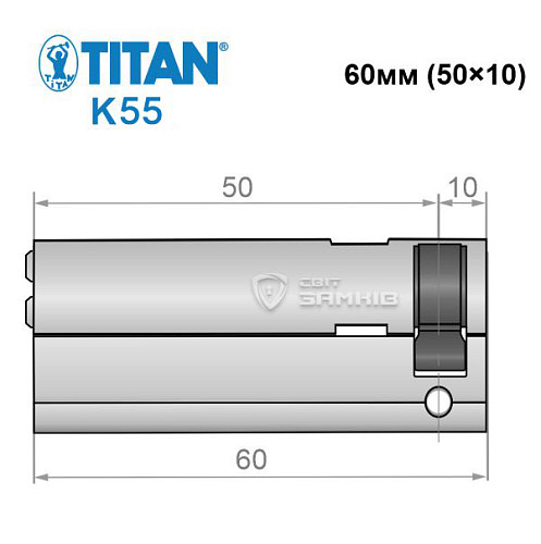 Цилиндр половинка TITAN K55 60 (50*10) никель сатин 3 + 1 ключей - Фото №6