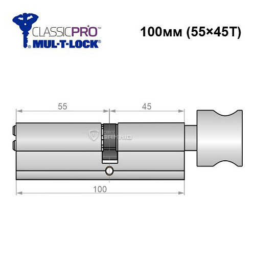 Цилиндр MUL-T-LOCK MTL400/ClassicPRO 100T (55*45T) никель сатин - Фото №6