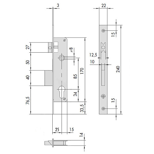 Механізм замка CISA LL 44830.25.0.20 бочка (BS25мм, 22 мм) нержавіюча сталь - Фото №8