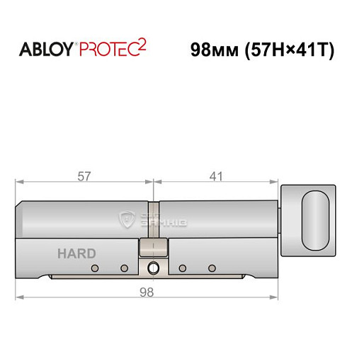 Циліндр ABLOY Protec2 98T (57H*41T) (H - гартована сторона) хром полірований - Фото №5
