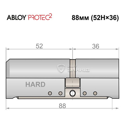 Циліндр ABLOY Protec2 88 (52H*36) (H - гартована сторона) хром полірований - Фото №4