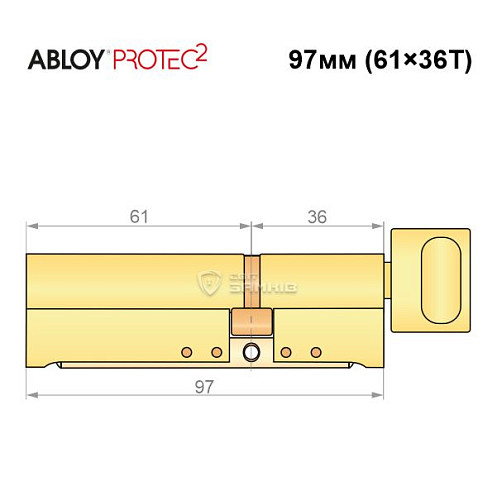 Цилиндр ABLOY Protec2 97T (61*36Т) латунь полированная - Фото №8