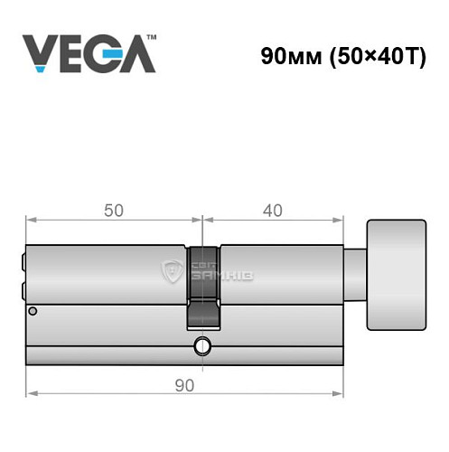 Циліндр VEGA VP-7 90T (50*40T) нікель сатин - Фото №5