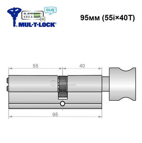 Цилиндр MUL-T-LOCK MTL800/MT5+ CLIQ 95T (55i*40T) никель сатин - Фото №4