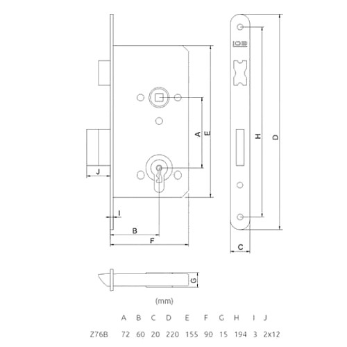 Механізм замка LOB Z-76B (BS60*72мм) нікель - Фото №2