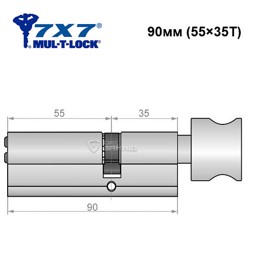 Циліндр MUL-T-LOCK 7x7 90T (55*35T) нікель сатин - Фото №5