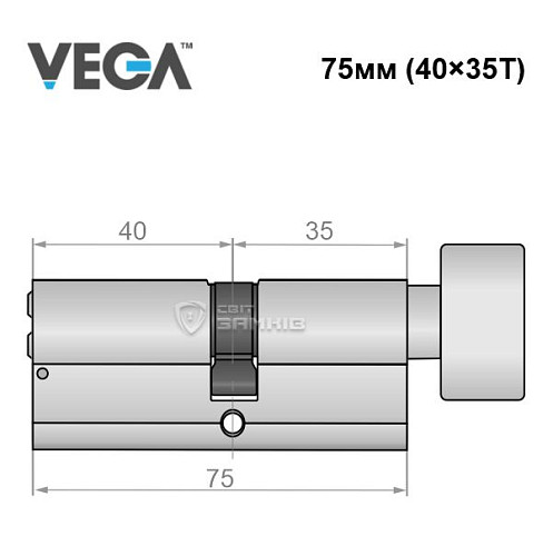 Циліндр VEGA VP-7 75T (40*35T) нікель сатин - Фото №5