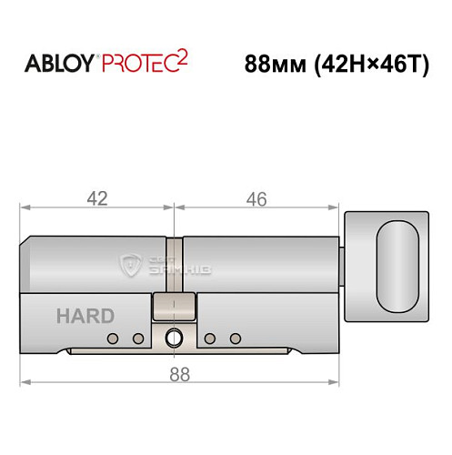 Цилиндр ABLOY Protec2 88T (42H*46T) (H - закаленная сторона) хром полированный - Фото №5