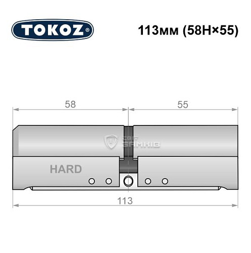 Циліндр TOKOZ Pro400 113 (58H*55) (H - гартована сторона) нікель матовий - Фото №5