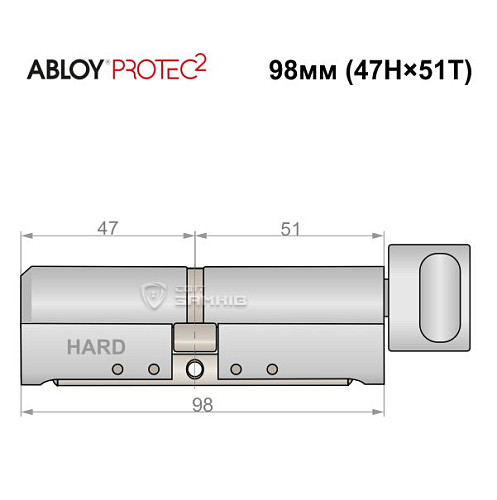 Циліндр ABLOY Protec2 98T (47H*51T) (H - гартована сторона) хром полірований - Фото №5