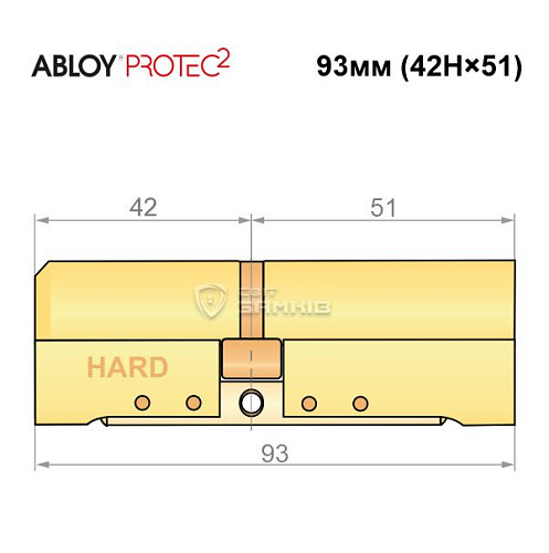Циліндр ABLOY Protec2 93 (42H*51) (H - гартована сторона) латунь полірована - Фото №6