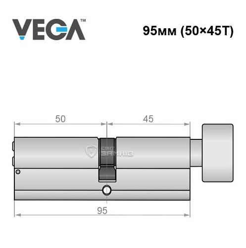 Циліндр VEGA VP-7 95T (50*45T) нікель сатин - Фото №5