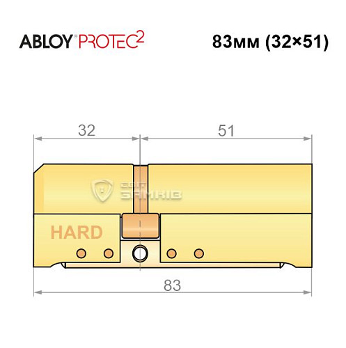 Цилиндр ABLOY Protec2 83 (32H*51) (H - закаленная сторона) латунь полированная - Фото №6