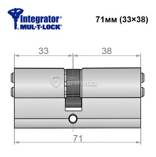 Цилиндр MUL-T-LOCK Integrator 71 (33*38) никель сатин - Фото №5