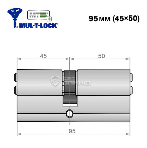 Цилиндр MUL-T-LOCK MTL800/MT5 + 95 (45*50) никель сатин - Фото №5