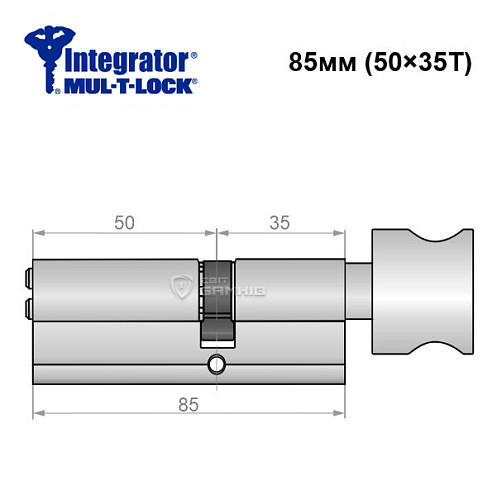 Цилиндр MUL-T-LOCK Integrator 85T (50*35T) никель сатин - Фото №6