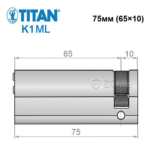 Циліндр половинка TITAN K1 ML 75 (65*10) нікель сатин 5 ключа - Фото №7