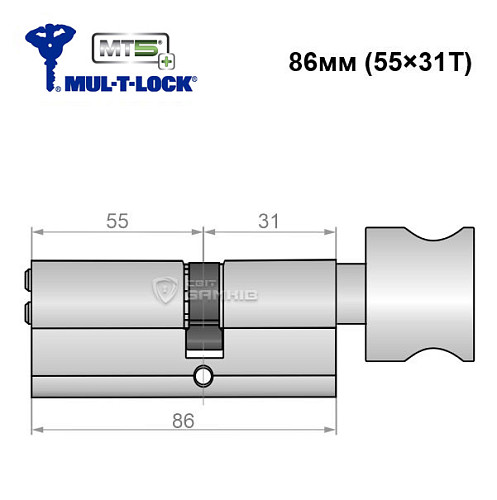 Циліндр MUL-T-LOCK MTL800/MT5+ MOD 86T (55*31T) (модульний) нікель сатин - Фото №6