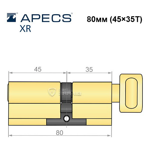Циліндр APECS XR 80T (45*35T) латунь матова  - Фото №5