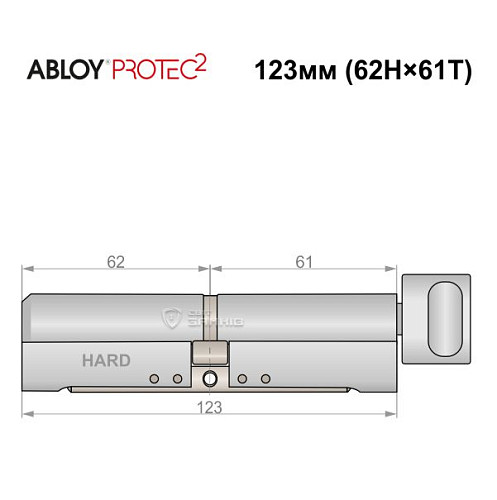 Циліндр ABLOY Protec2 123T (62H*61T) (H - гартована сторона) хром полірований - Фото №5