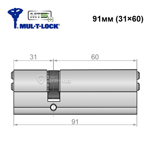 Цилиндр MUL-T-LOCK MTL800/MT5 + MOD 91 (31*60) (модульный) никель сатин - Фото №5