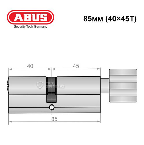Циліндр ABUS X12R 85T (40*45T) нікель сатин - Фото №6