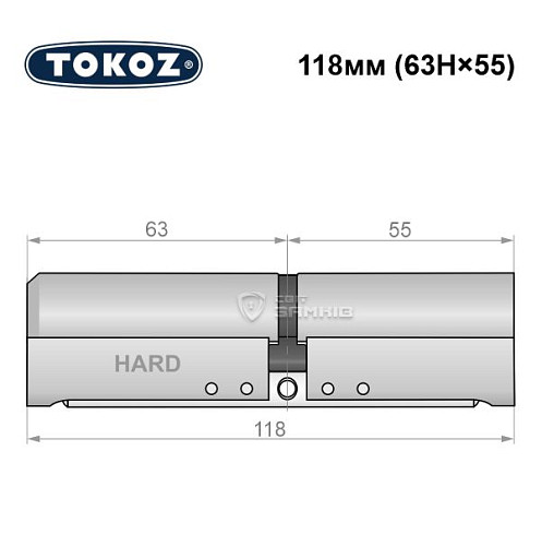 Циліндр TOKOZ Pro400 118 (63H*55) (H - гартована сторона) нікель матовий - Фото №5