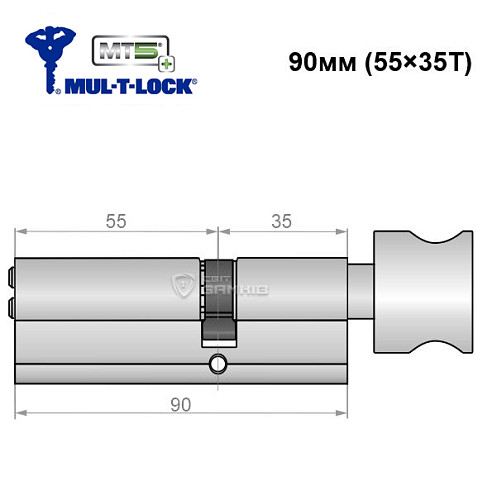 Цилиндр MUL-T-LOCK MTL800/MT5+ 90T (55*35T) никель сатин - Фото №5