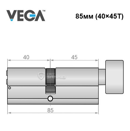 Циліндр VEGA VP-7 85T (40*45T) нікель сатин - Фото №5