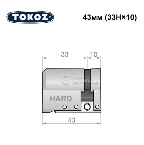 Циліндр половинка TOKOZ Pro400 43 (33H*10) (H - гартована сторона) нікель матовий - Фото №5