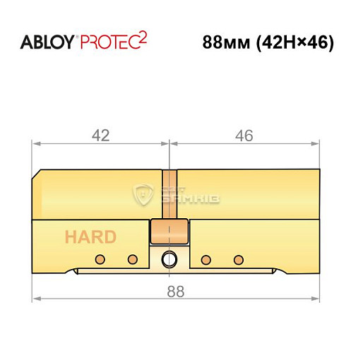 Циліндр ABLOY Protec2 88 (42H*46) (H - гартована сторона) латунь полірована - Фото №6