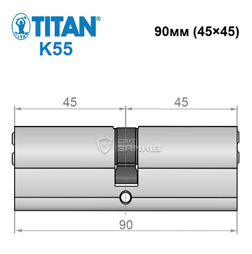 Циліндр TITAN K55 90 (45*45) нікель сатин - Фото №5