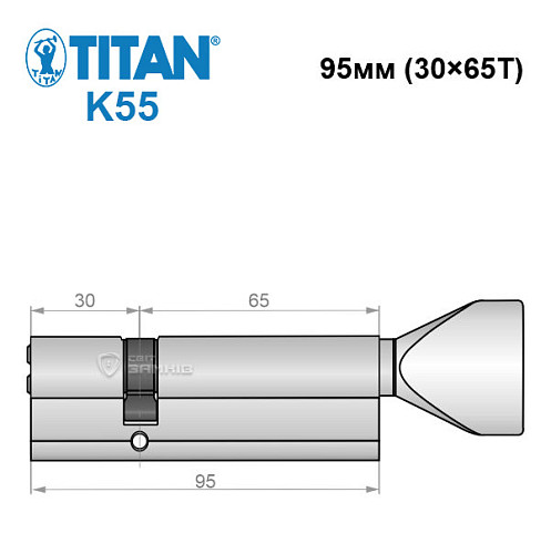Циліндр TITAN K55 95T (30*65T) нікель сатин - Фото №6