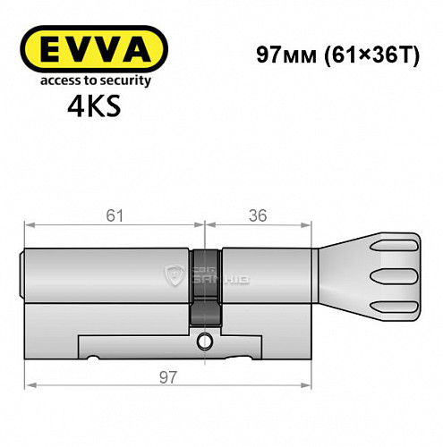 Цилиндр EVVA 4KS 97T (61*36T) никель сатин 5 ключей - Фото №8
