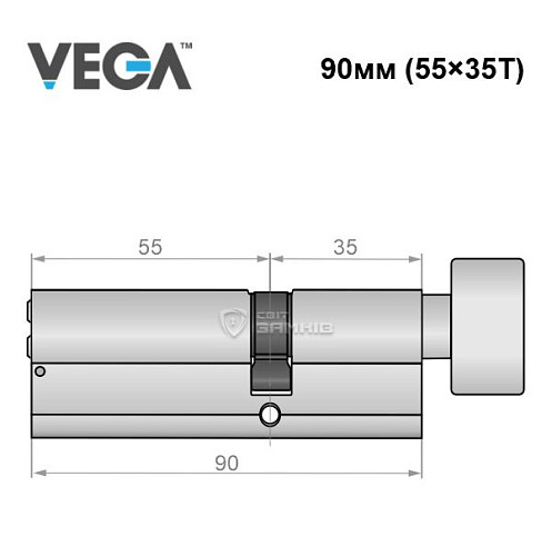 Циліндр VEGA VP-7 90T (55*35T) нікель сатин - Фото №5