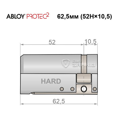 Циліндр половинка ABLOY Protec2 62,5 (52H*10,5) (H - гартована сторона) хром матовий 3 ключа - Фото №5