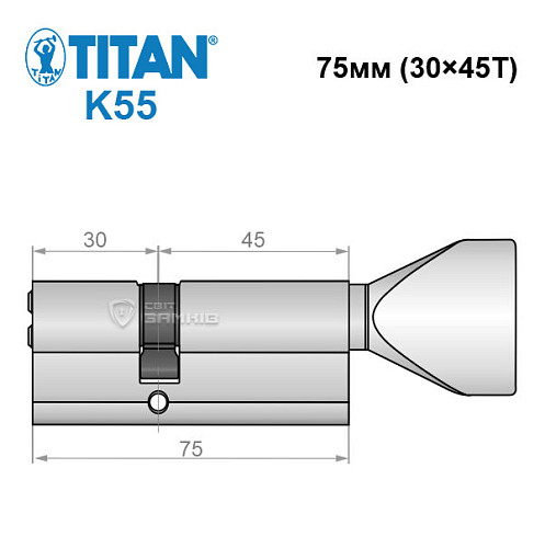Циліндр TITAN K55 75T (30*45T) нікель сатин - Фото №6
