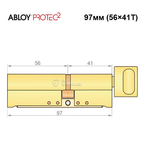 Циліндр ABLOY Protec2 97T (56*41T) латунь полірована - Фото №8