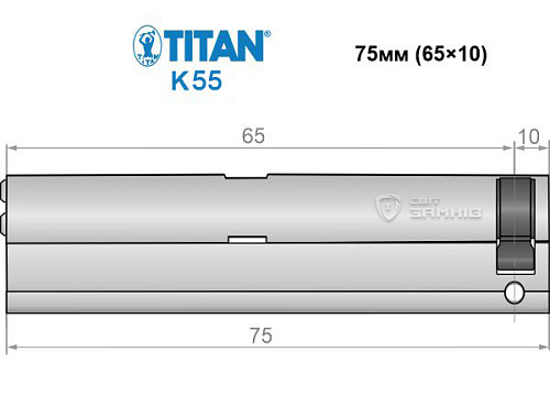 Цилиндр половинка TITAN K55 75 (65*10) никель сатин 3 + 1 ключей - Фото №6