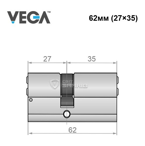 Циліндр VEGA VP-7 62 (27*35) нікель сатин - Фото №4