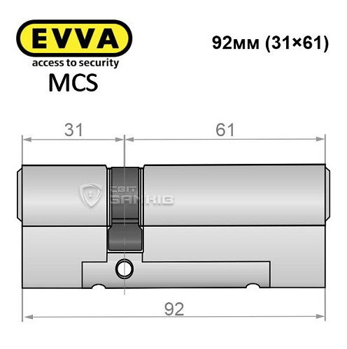 Цилиндр EVVA MCS 92 (31*61) никель сатин - Фото №7