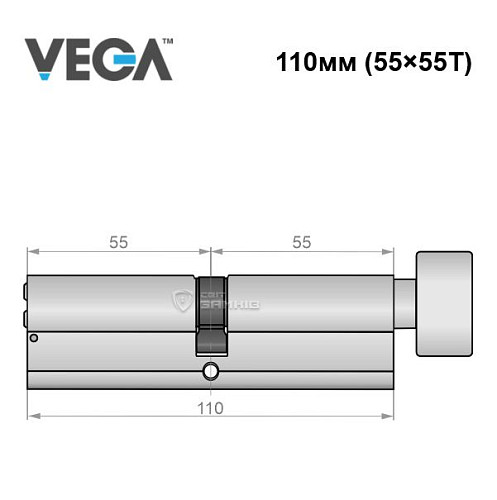 Циліндр VEGA VP-7 110T (55*55T) нікель сатин - Фото №5